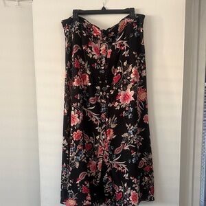 Loft Floral Black and Pink Women's Skirt